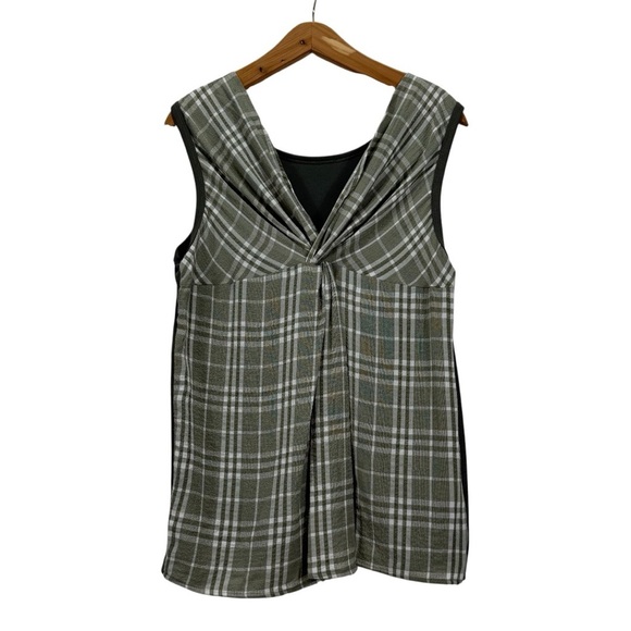 Doe & Rae Olive Tank Top with Plaid Detail - Picture 2 of 10